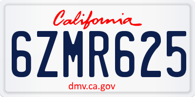 CA license plate 6ZMR625