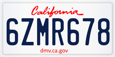 CA license plate 6ZMR678