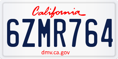 CA license plate 6ZMR764