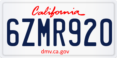 CA license plate 6ZMR920