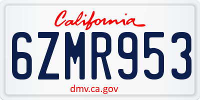 CA license plate 6ZMR953