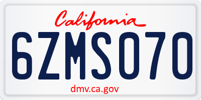 CA license plate 6ZMS070