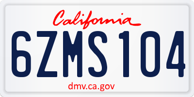 CA license plate 6ZMS104
