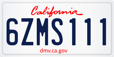 CA license plate 6ZMS111