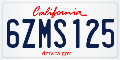 CA license plate 6ZMS125