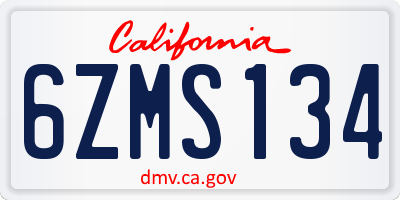 CA license plate 6ZMS134