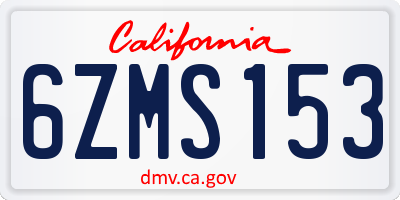 CA license plate 6ZMS153