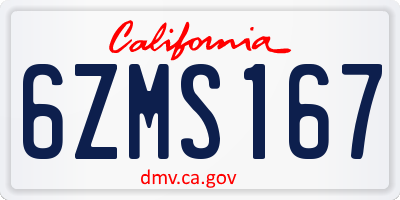 CA license plate 6ZMS167