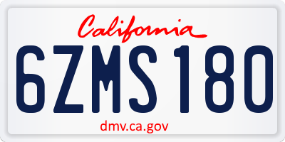 CA license plate 6ZMS180