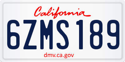 CA license plate 6ZMS189