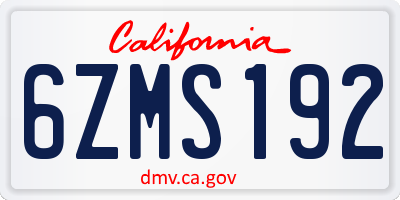 CA license plate 6ZMS192
