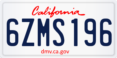 CA license plate 6ZMS196