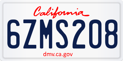 CA license plate 6ZMS208