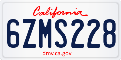 CA license plate 6ZMS228
