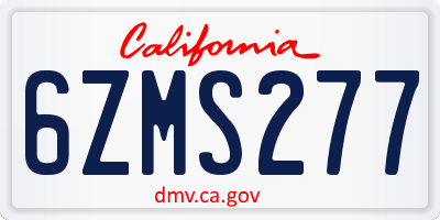 CA license plate 6ZMS277