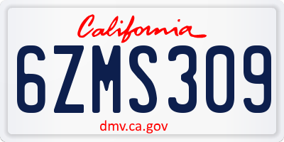CA license plate 6ZMS309