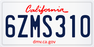 CA license plate 6ZMS310