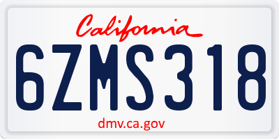 CA license plate 6ZMS318