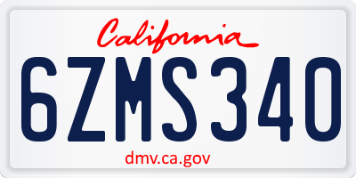CA license plate 6ZMS340