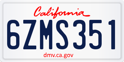 CA license plate 6ZMS351