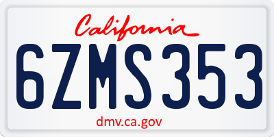 CA license plate 6ZMS353