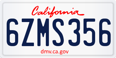 CA license plate 6ZMS356