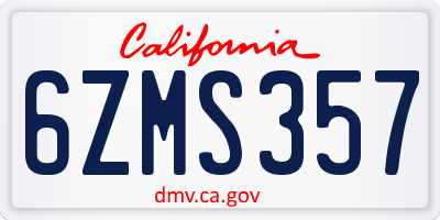 CA license plate 6ZMS357