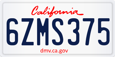 CA license plate 6ZMS375