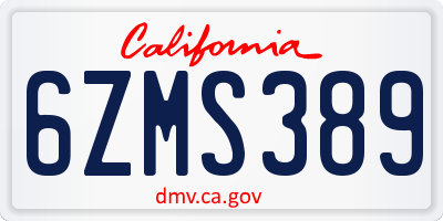CA license plate 6ZMS389