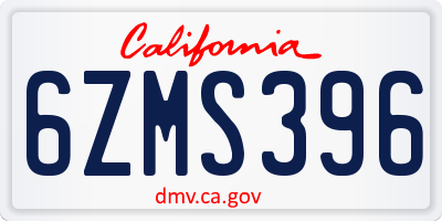 CA license plate 6ZMS396