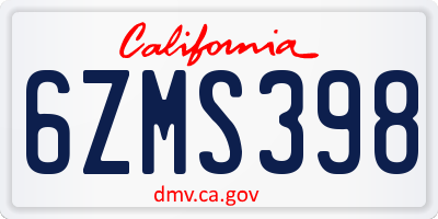 CA license plate 6ZMS398