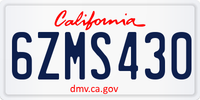CA license plate 6ZMS430