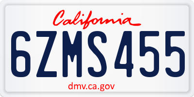 CA license plate 6ZMS455