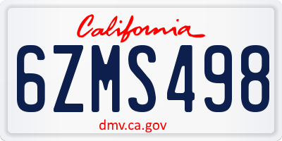 CA license plate 6ZMS498