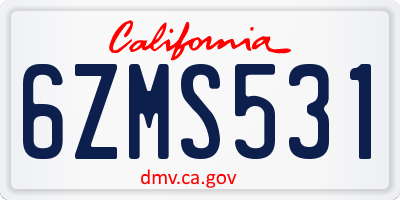 CA license plate 6ZMS531