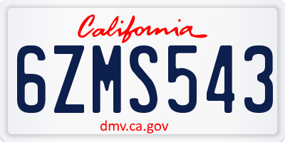 CA license plate 6ZMS543