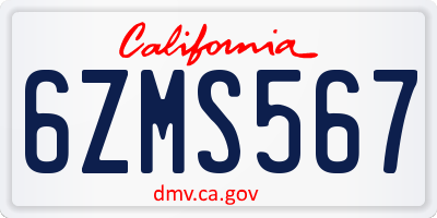 CA license plate 6ZMS567