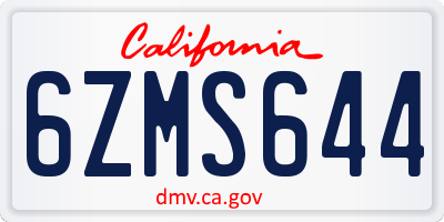 CA license plate 6ZMS644