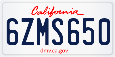 CA license plate 6ZMS650