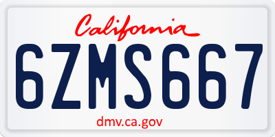 CA license plate 6ZMS667