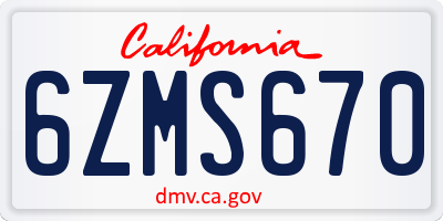 CA license plate 6ZMS670