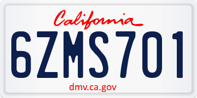 CA license plate 6ZMS701