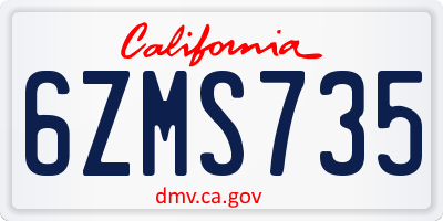 CA license plate 6ZMS735