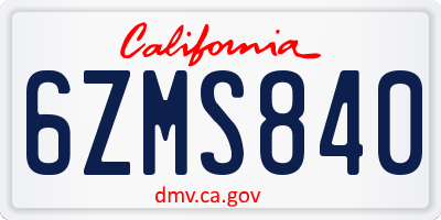 CA license plate 6ZMS840
