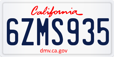 CA license plate 6ZMS935