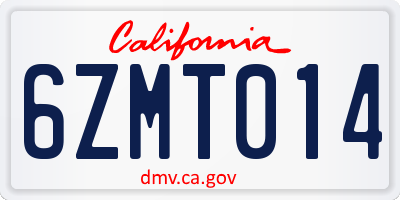 CA license plate 6ZMT014
