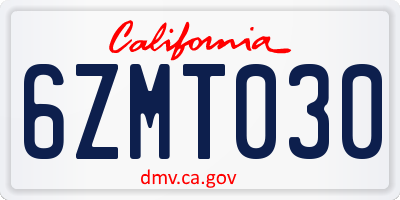 CA license plate 6ZMT030