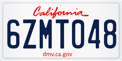 CA license plate 6ZMT048