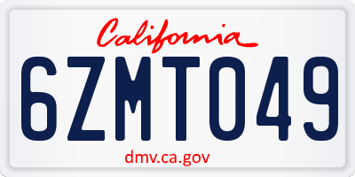 CA license plate 6ZMT049