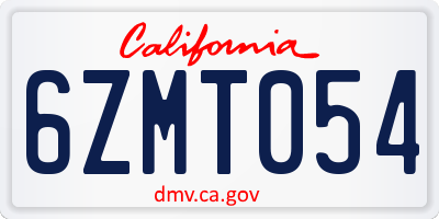 CA license plate 6ZMT054